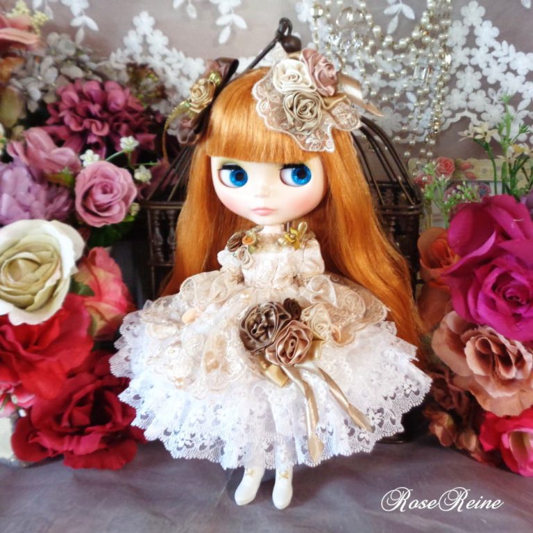 ロリータロマンス シャンパンゴールドのロマンティックフリルドールドレス豪華4点セット