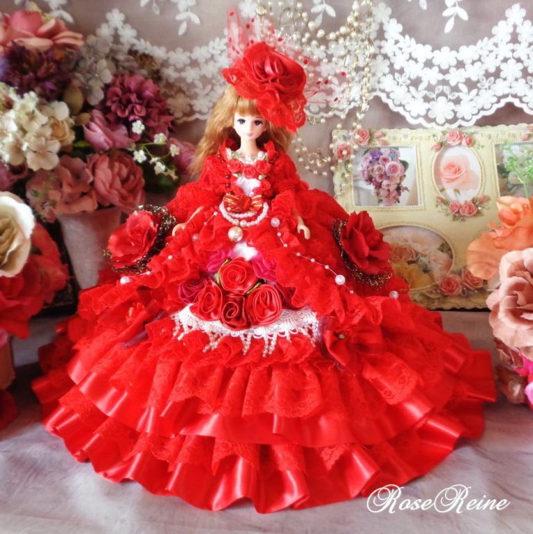 ベルサイユの薔薇ローズレッドの魅惑 アンティークフリルドールドレス豪華4点セット