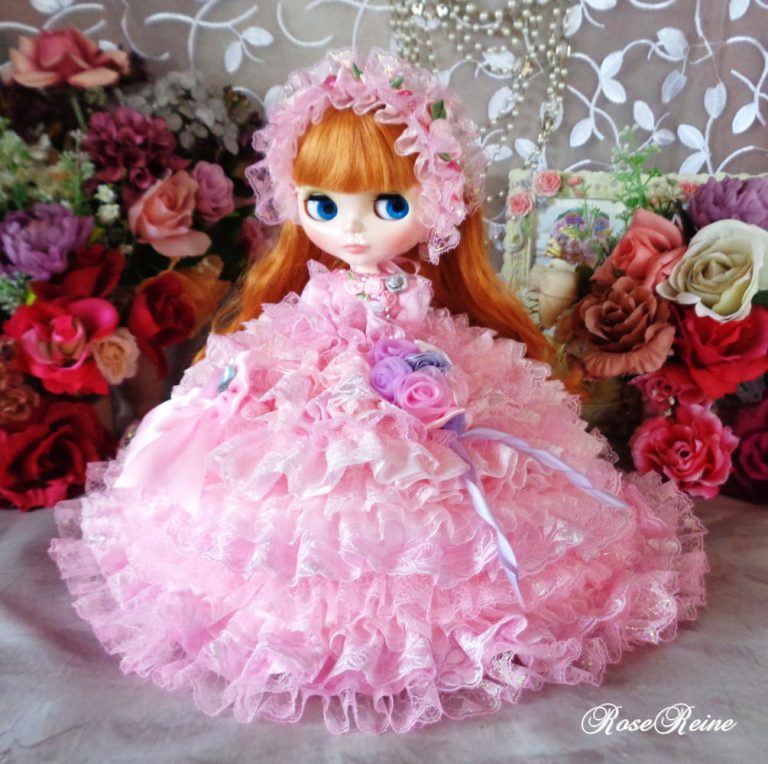 マリーアントワネット王妃 スウィートピンクの豪華15段ミルフィーユフリルドールドレス豪華4点セット